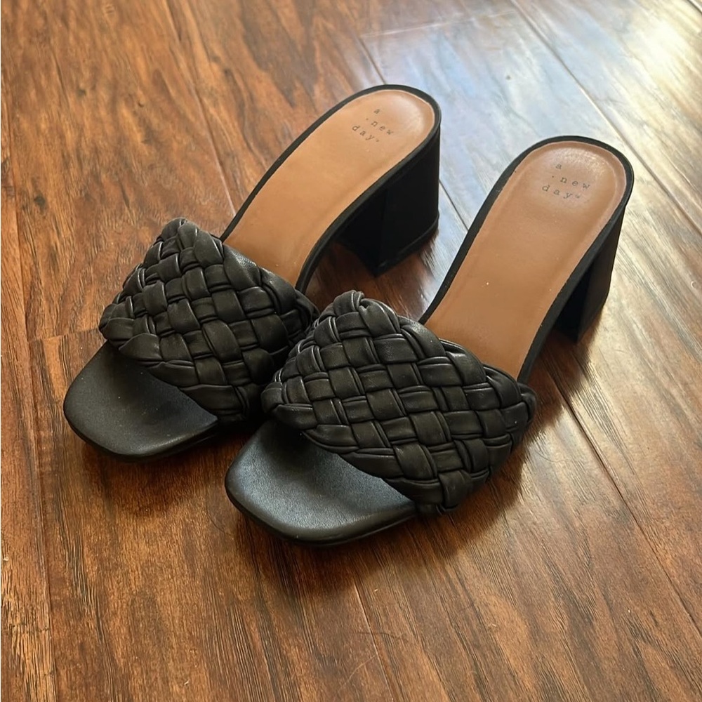 Black Woven Heeled Sandals